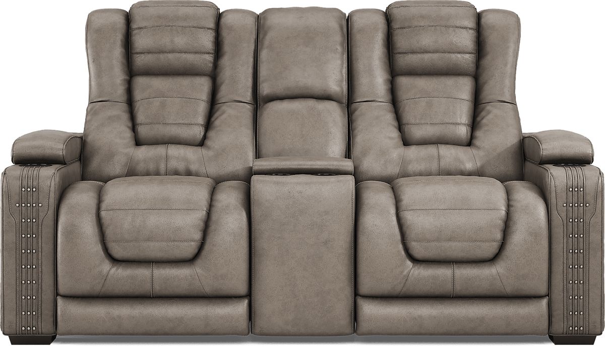 Chief Taupe Beige Polyester Fabric Dual Power Reclining Loveseat