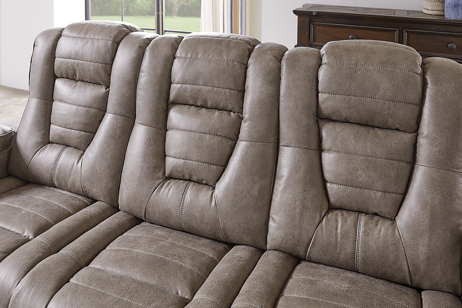 Chief Taupe Dual Power Reclining Sofa - Image 6