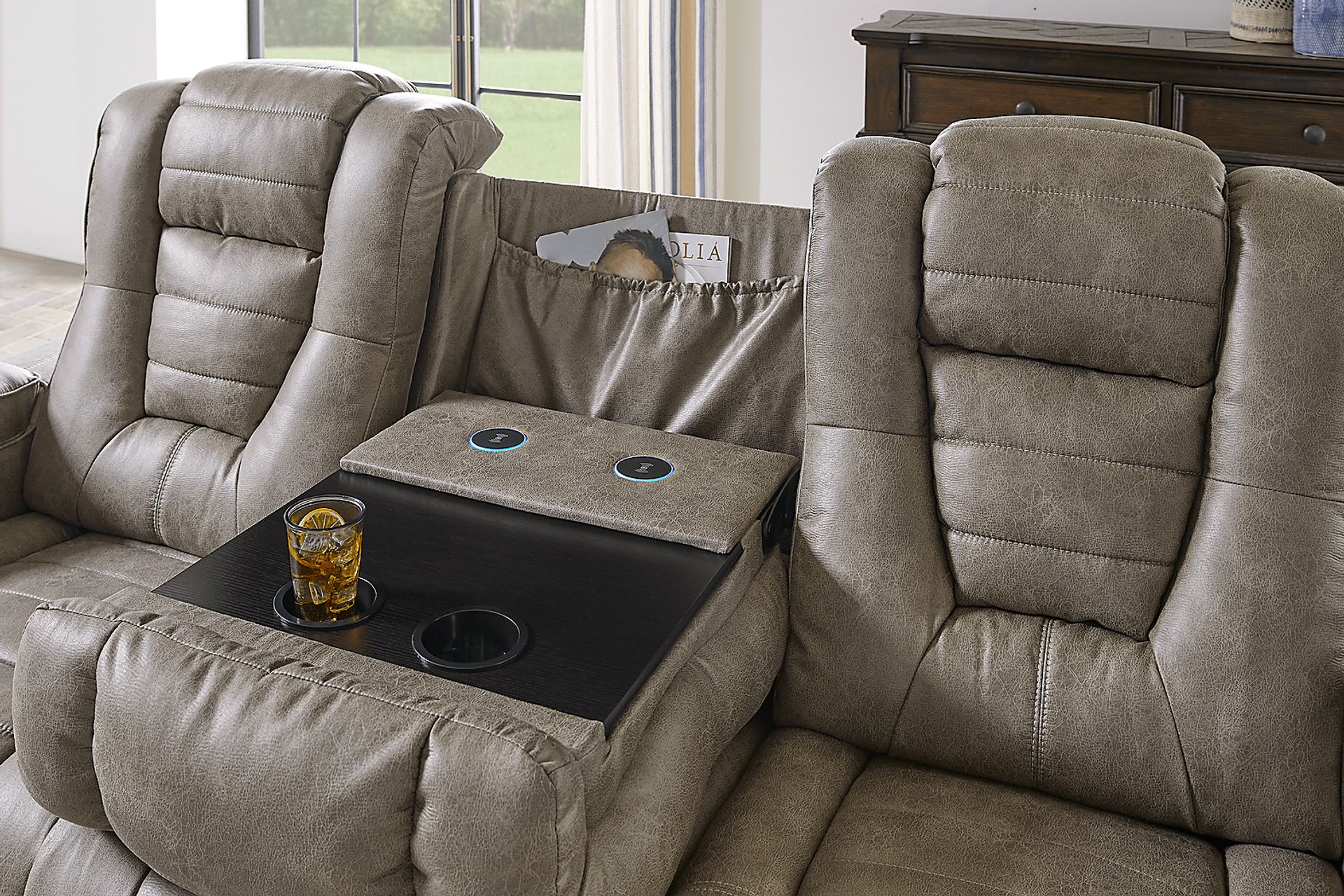 Chief Taupe Dual Power Reclining Sofa - Image 8