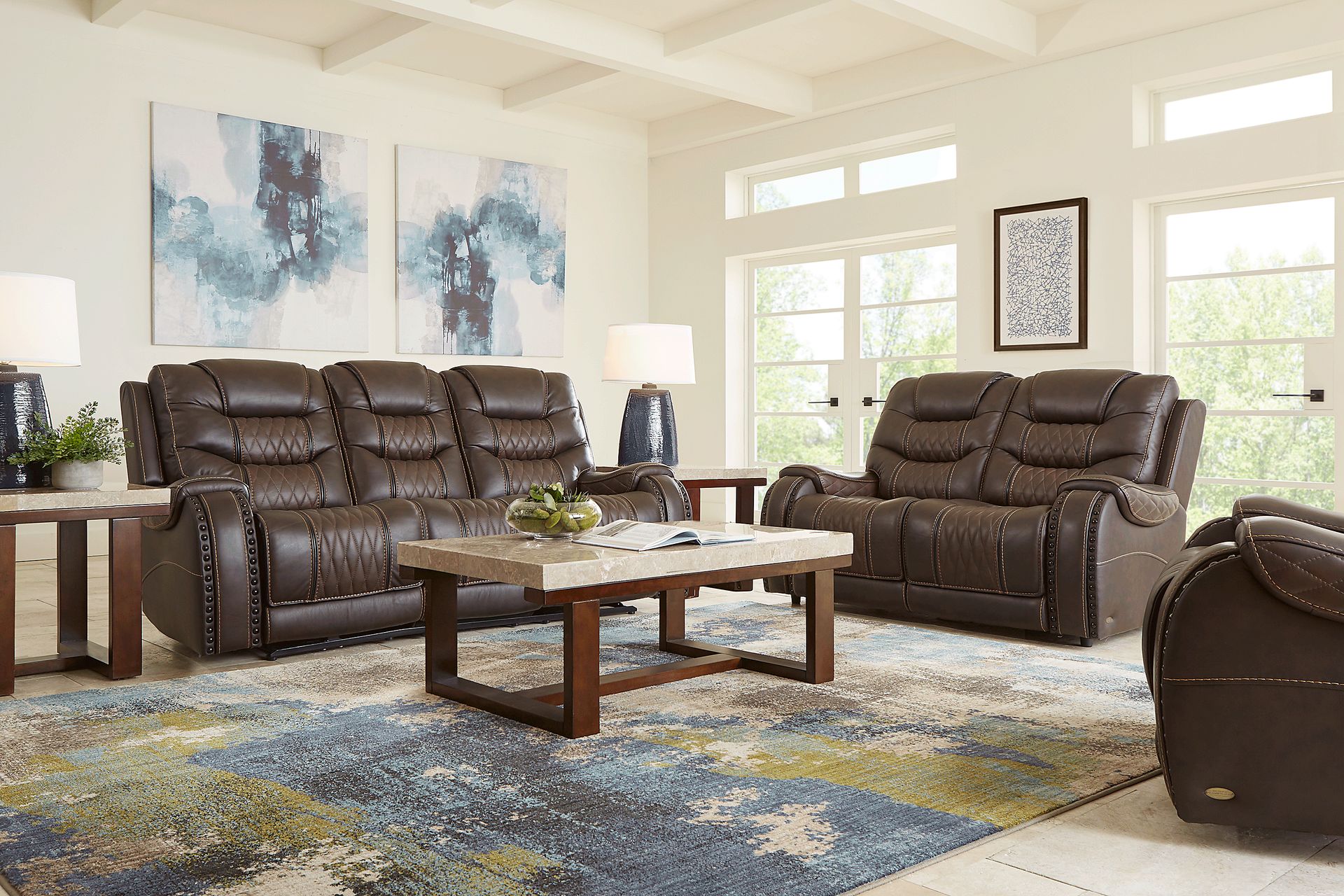 Headliner Brown Leather 2 Pc Living Room with Reclining Sofa - Image 1