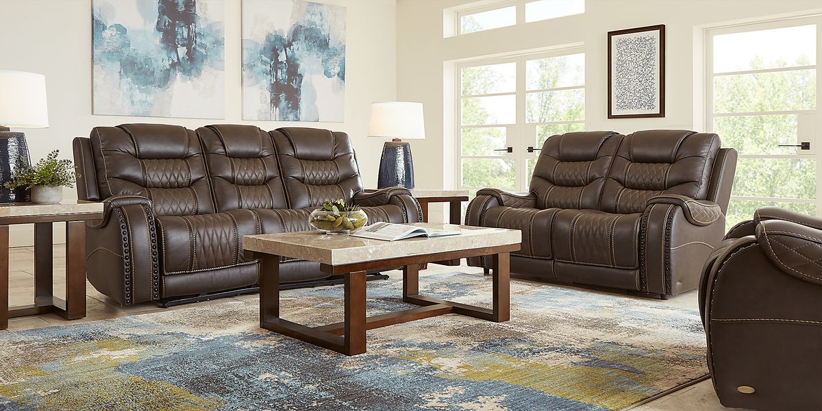 Headliner Brown Leather Non-Power Reclining Sofa | Rooms to Go