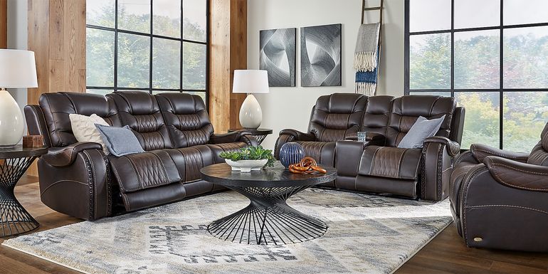 Eric Church Highway To Home Headliner Brown Leather 3 Pc Dual Power Reclining Living Room