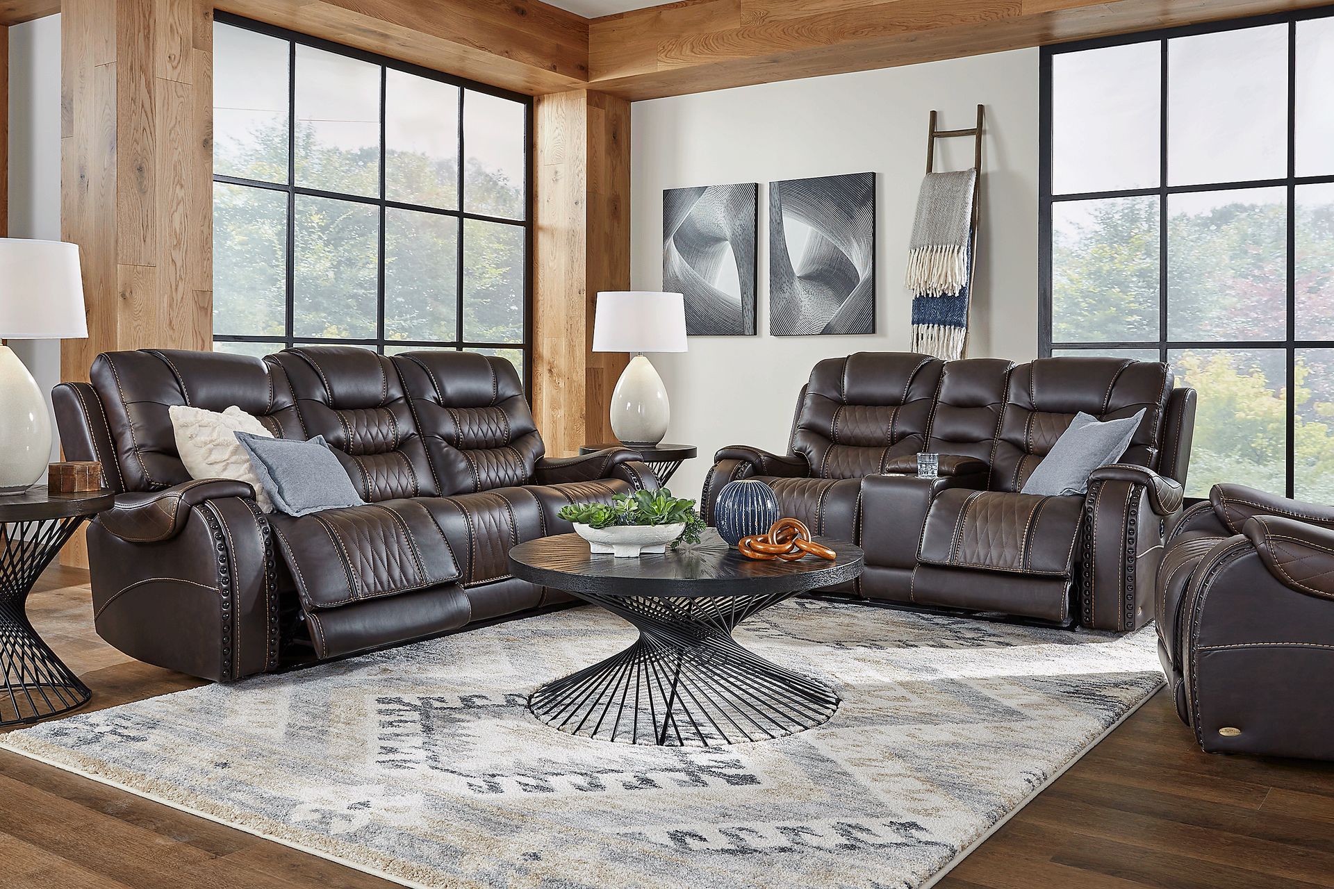 Eric Church Highway To Home Headliner Brown Leather 3 Pc Reclining Living Room - Image 1