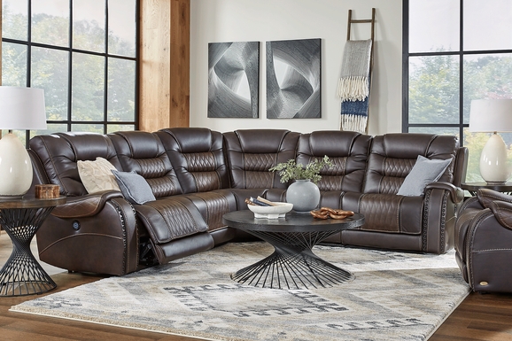 Headliner Brown Leather 5 Pc Dual Power Reclining Sectional