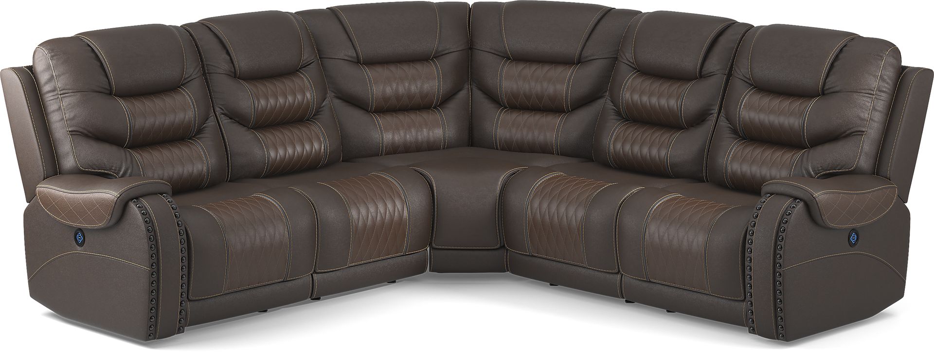 Headliner Brown Leather 5 Pc Dual Power Reclining Sectional - Image 1