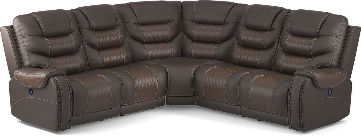 Headliner Brown Leather 5 Pc Dual Power Reclining Sectional