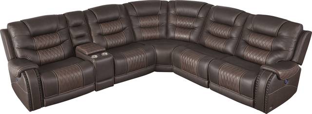 Eric Church Highway To Home Headliner Brown Leather 6 Pc Dual Power Reclining Sectional - Thumbnail - Image 1