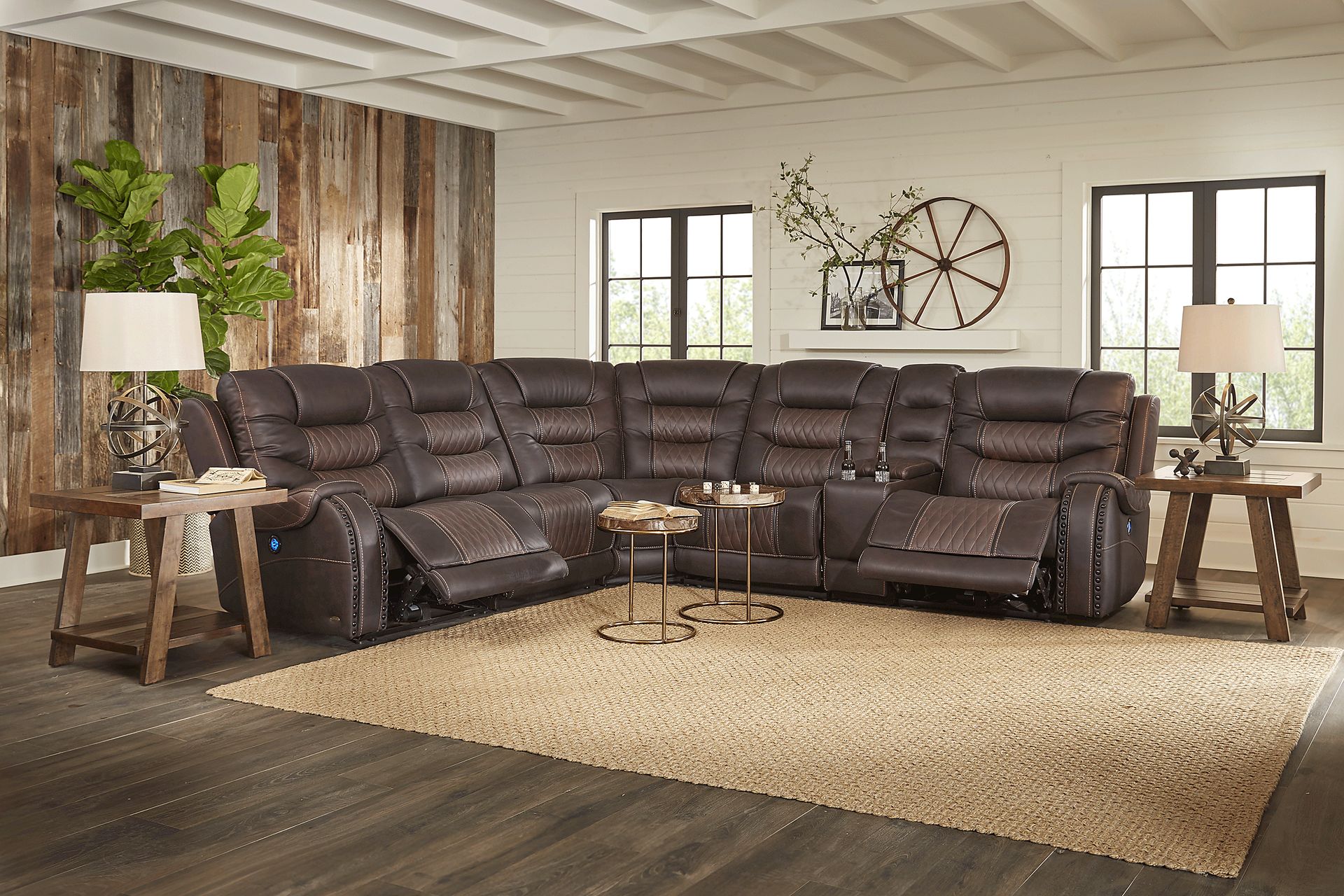 Eric Church Highway To Home Headliner Brown Leather 6 Pc Dual Power Reclining Sectional - Image 2