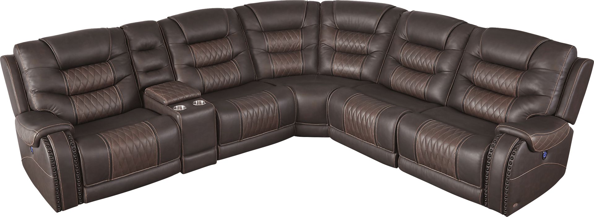 Eric Church Highway To Home Headliner Brown Leather 6 Pc Dual Power Reclining Sectional - Image 1