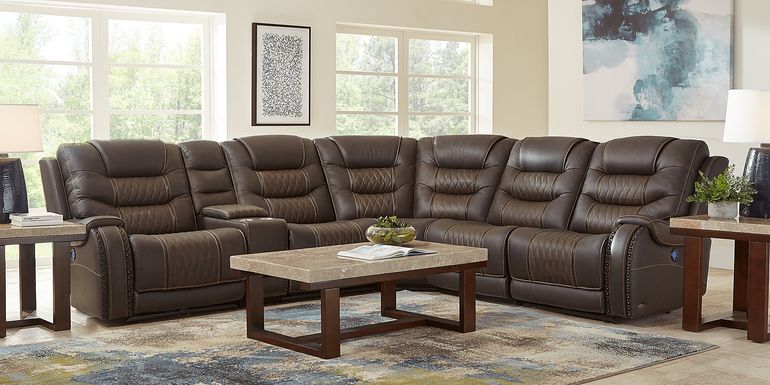 Eric Church Highway To Home Headliner Brown Leather 6 Pc Dual Power Reclining Sectional