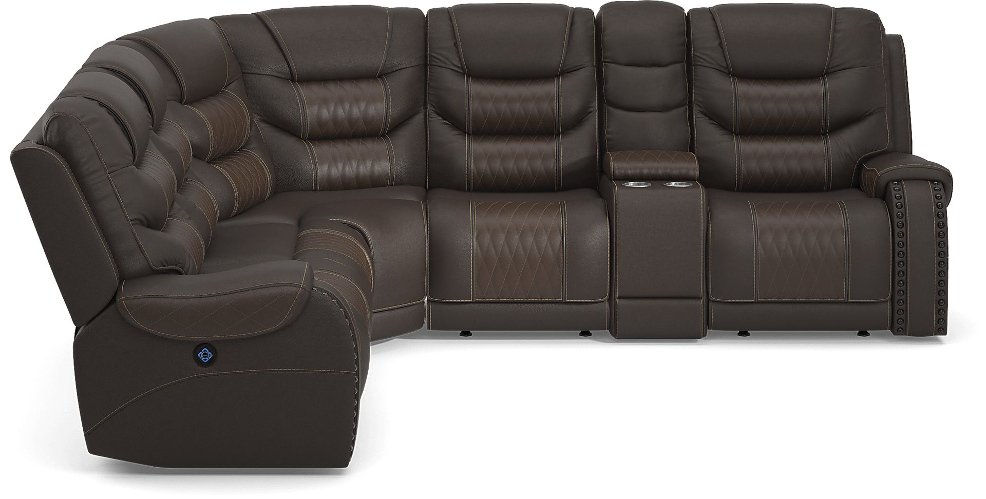 Headliner Brown Leather 6 Pc Dual Power Reclining Sectional - Image 5