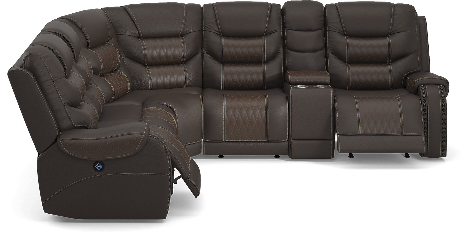 Headliner Brown Leather 6 Pc Dual Power Reclining Sectional - Image 6