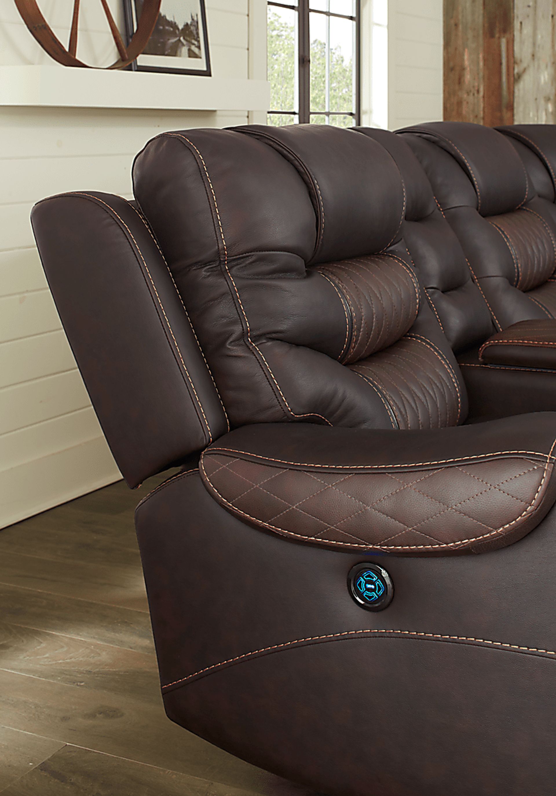 Headliner Brown Leather 6 Pc Dual Power Reclining Sectional - Image 8