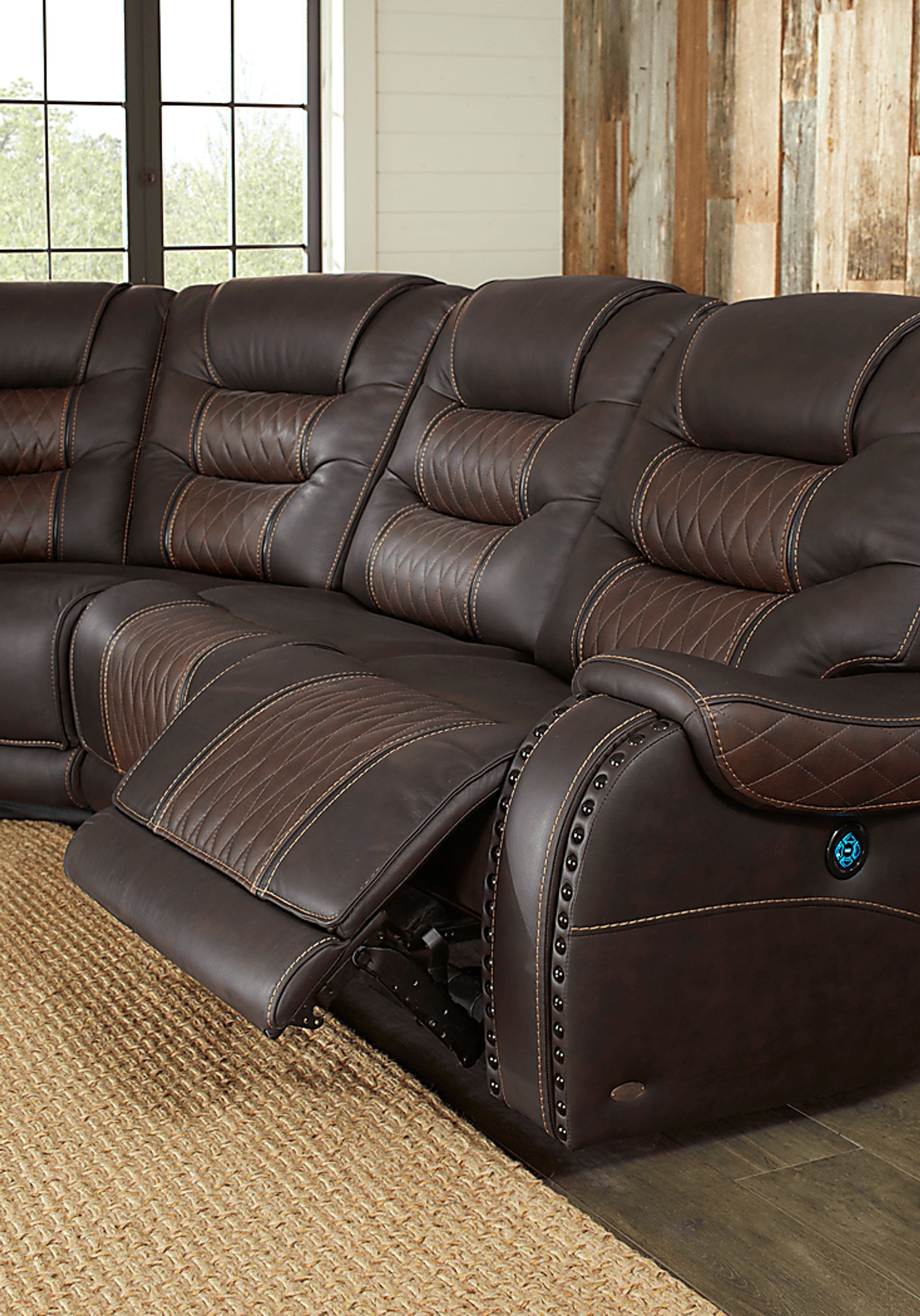 Headliner Brown Leather 6 Pc Dual Power Reclining Sectional - Image 9