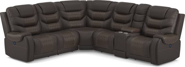 Headliner Brown Leather 6 Pc Dual Power Reclining Sectional - Thumbnail - Image 4