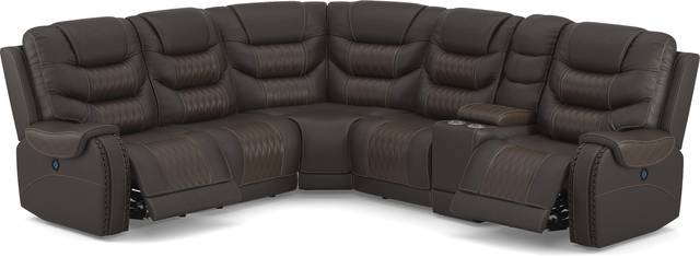 Headliner Brown Leather 6 Pc Dual Power Reclining Sectional - Thumbnail - Image 1