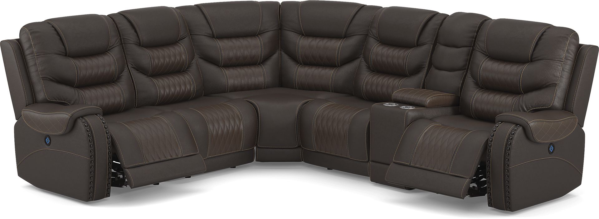 Headliner Brown Leather 9 Pc Dual Power Reclining Sectional Living Room - Image 2