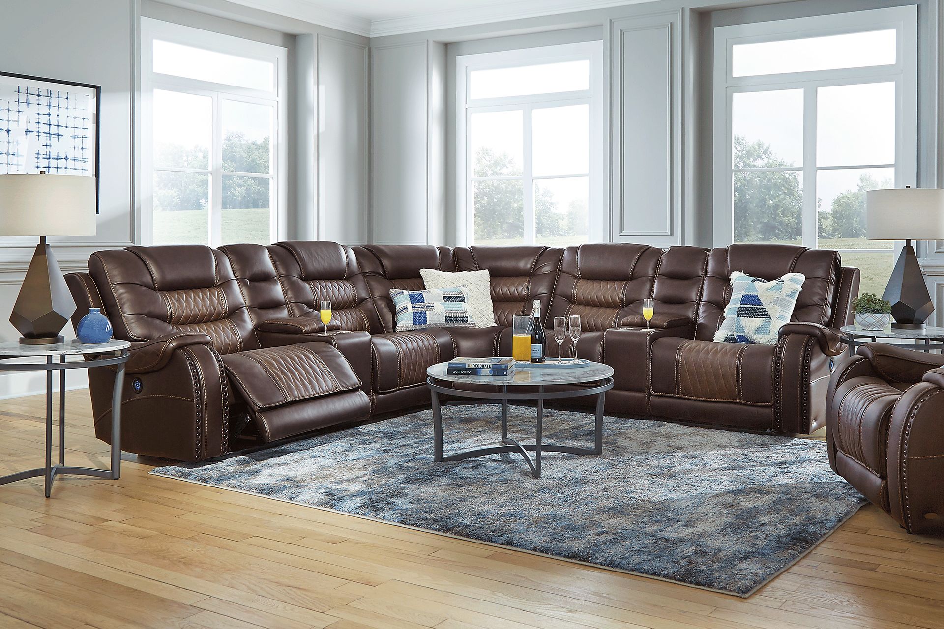 Eric Church Highway To Home Headliner Brown Leather 7 Pc Dual Power Reclining Sectional - Image 2