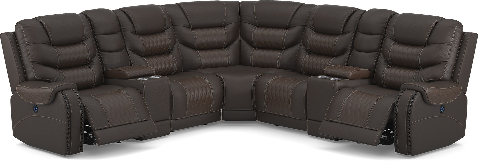 Eric Church Highway To Home Headliner Brown Leather 7 Pc Dual Power Reclining Sectional - Image 1