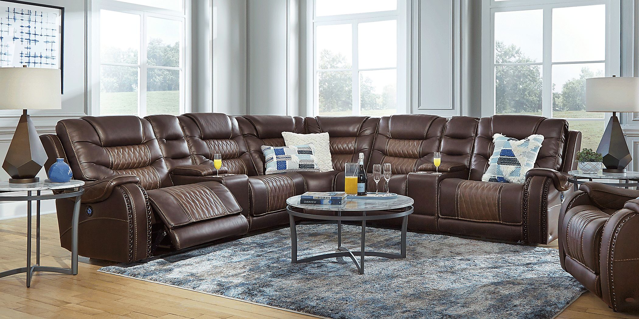 Eric Church Highway To Home Headliner Brown Leather 7 Pc Dual Power Reclining Sectional Rooms