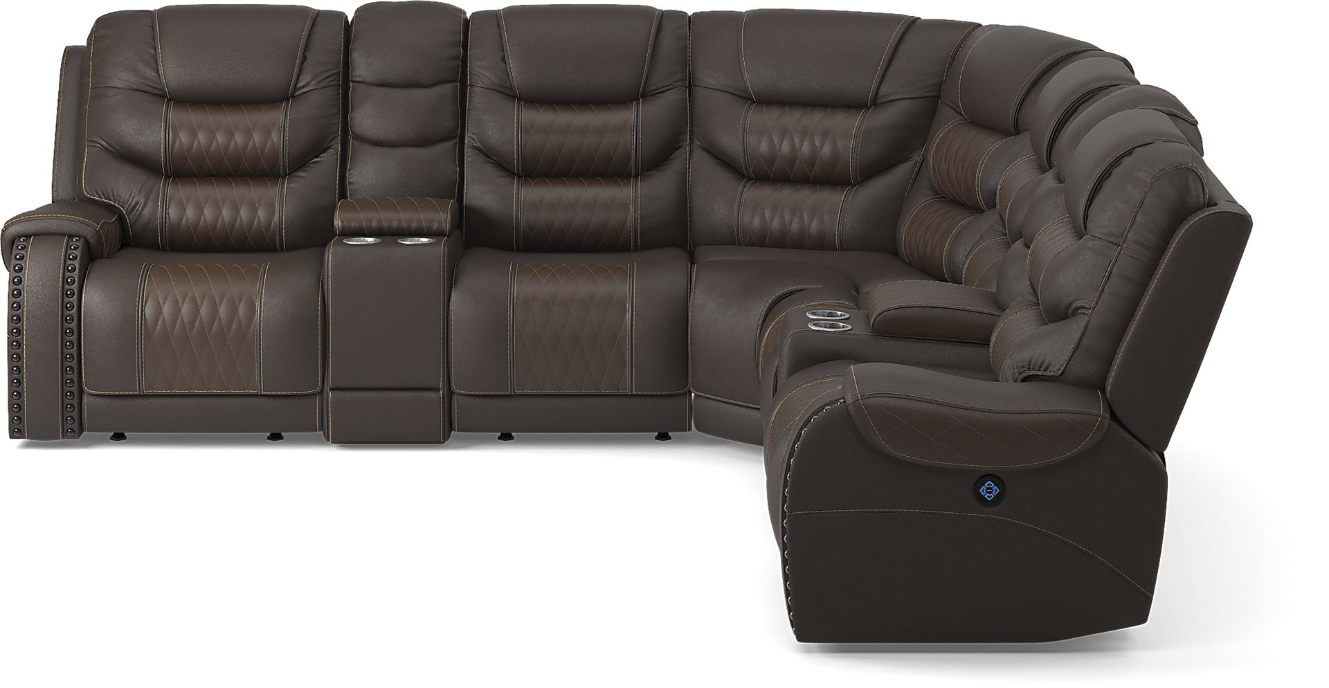 Headliner Brown Leather 7 Pc Dual Power Reclining Sectional - Image 3