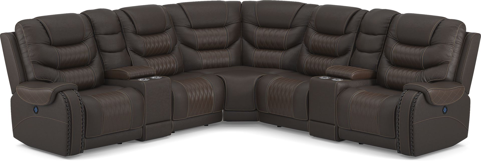 Headliner Brown Leather 7 Pc Dual Power Reclining Sectional - Image 4