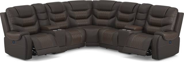 Eric Church Highway To Home Headliner Brown Leather 7 Pc Dual Power Reclining Sectional - Thumbnail - Image 1