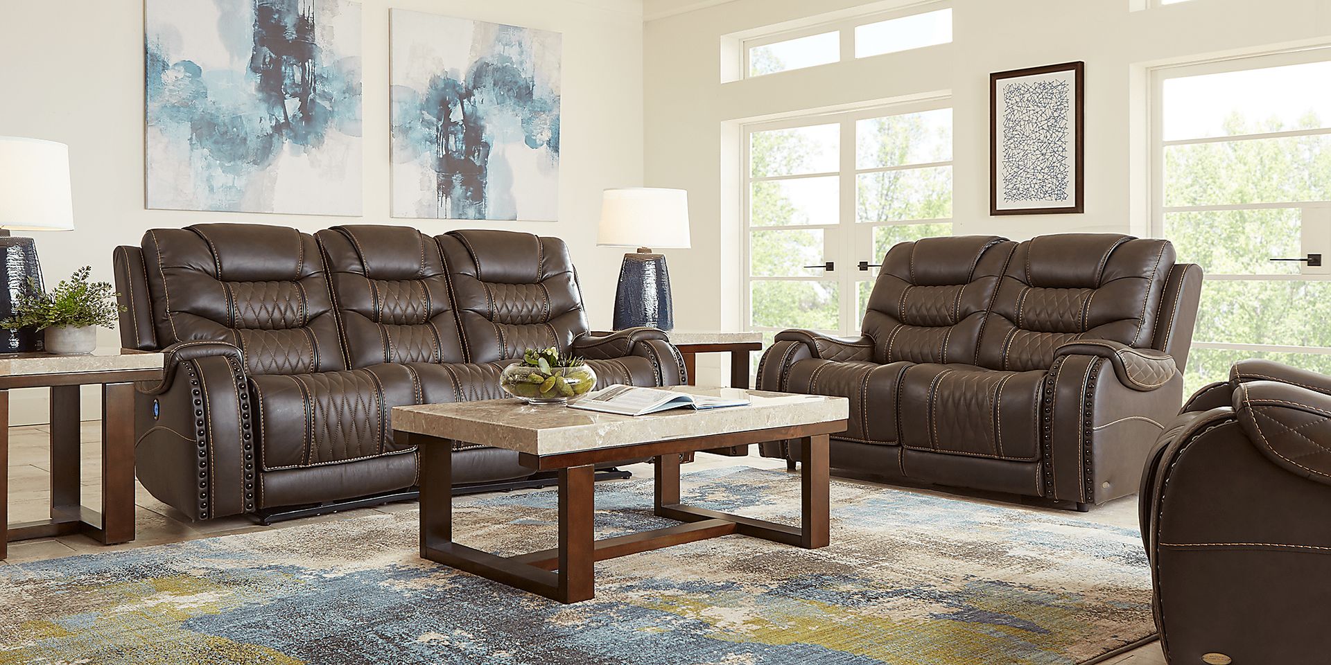 Eric Church Highway To Home Headliner Brown Leather 7 Pc Living Room - Image 1