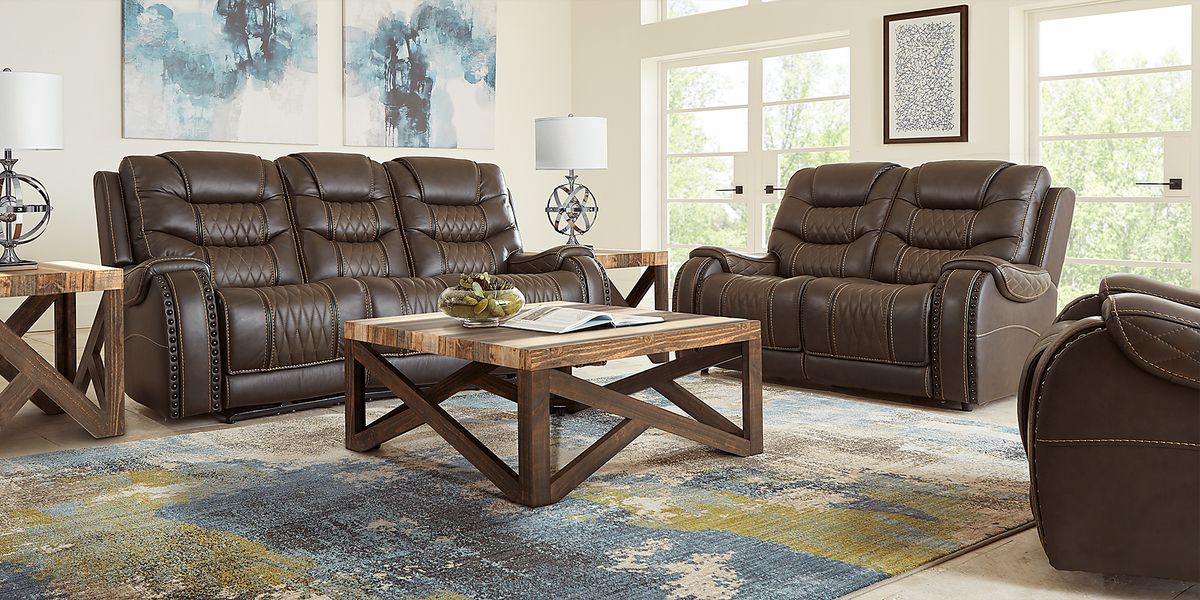 Headliner Brown Leather 8 Pc Living Room with Reclining Sofa Rooms To Go