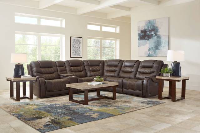Headliner Brown Leather 9 Pc Dual Power Reclining Sectional Living Room - Thumbnail - Image 1