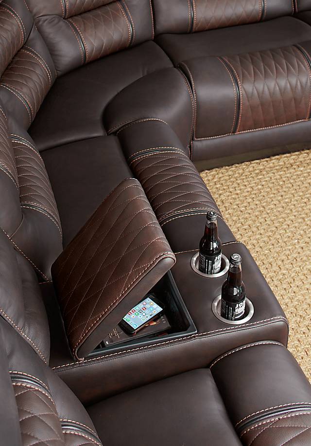Eric Church Highway To Home Headliner Brown Leather 9 Pc Dual Power Reclining Sectional Living Room - Thumbnail - Image 2