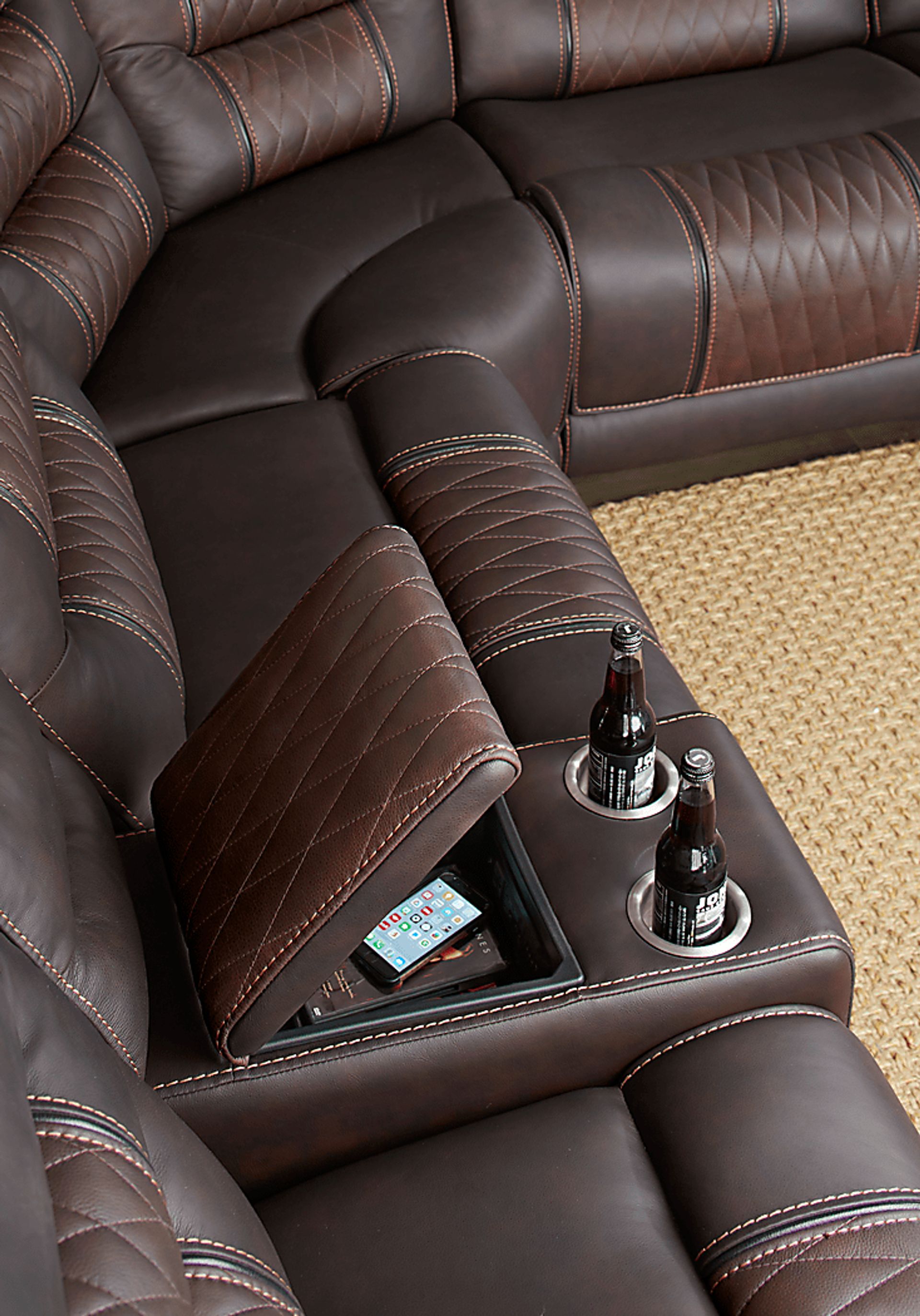 Eric Church Highway To Home Headliner Brown Leather 9 Pc Dual Power Reclining Sectional Living Room - Image 2