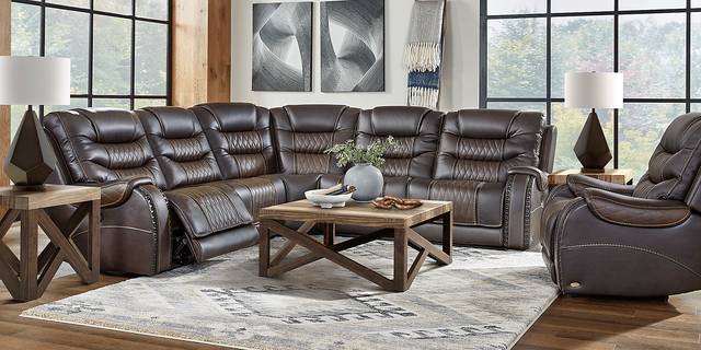 Eric Church Highway To Home Headliner Brown Leather 9 Pc Dual Power Reclining Sectional Living Room - Thumbnail - Image 1