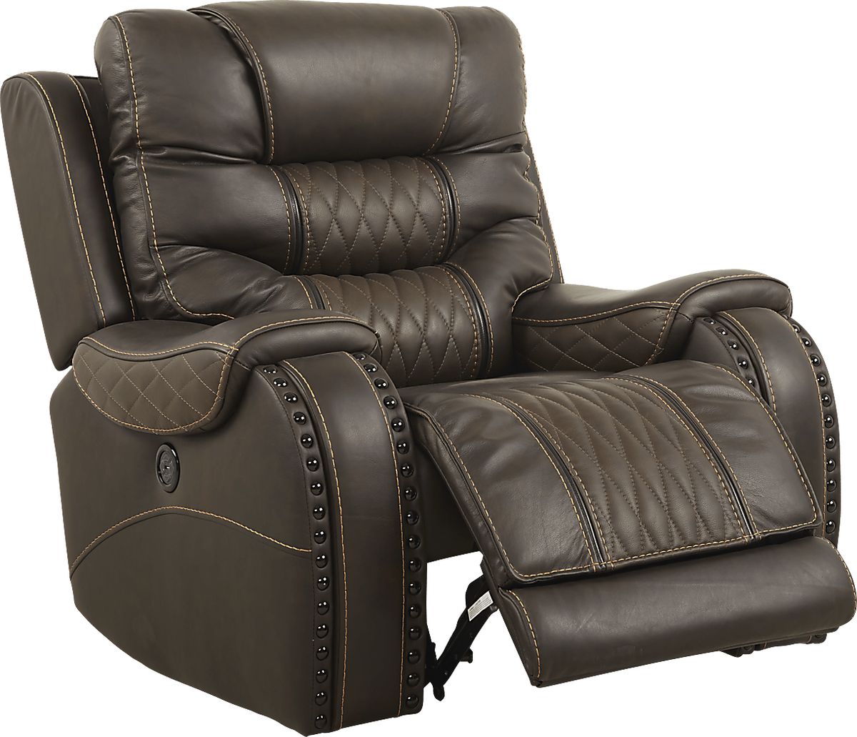 Headliner Brown Leather Dual Power Recliner | Rooms to Go