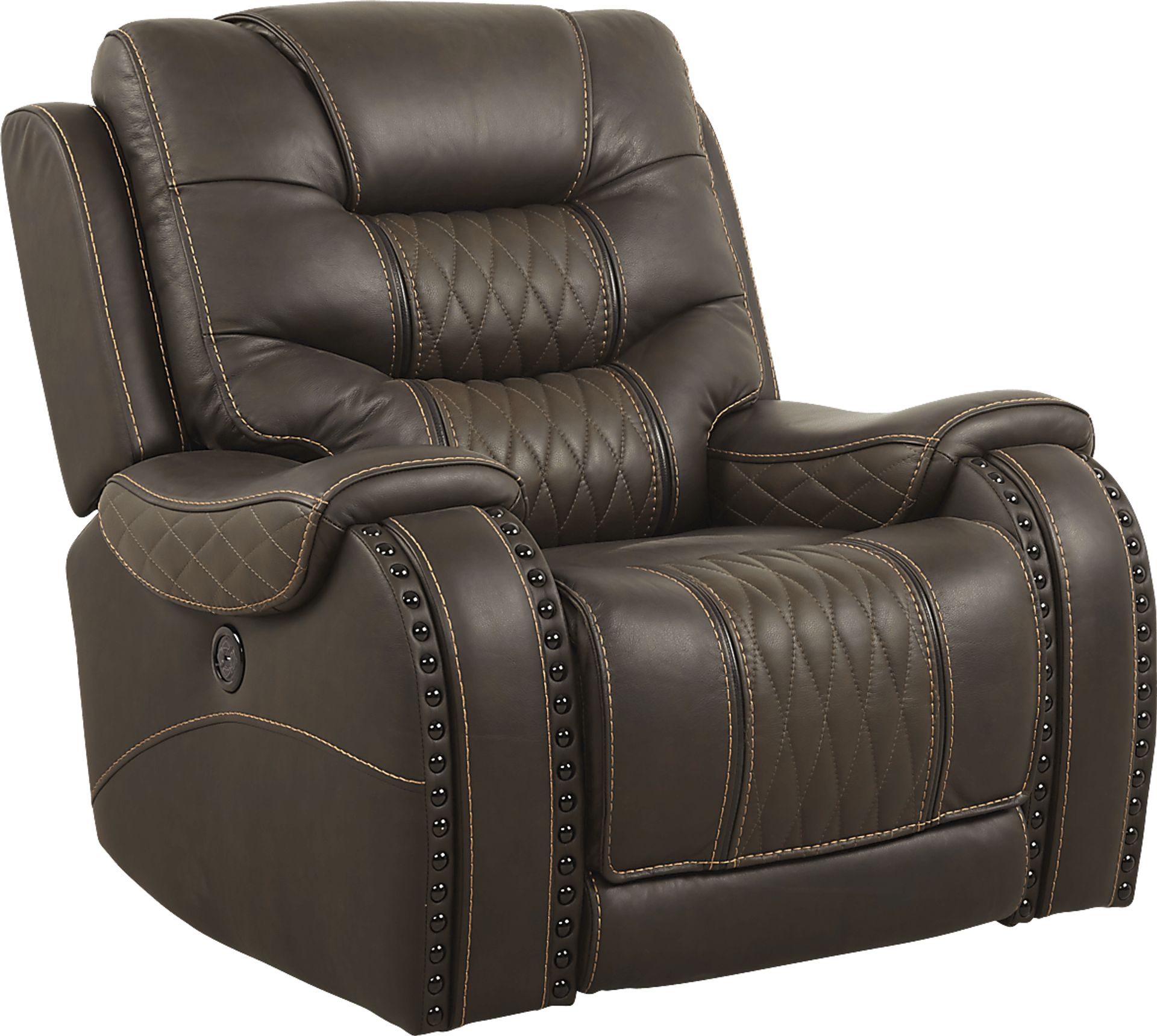 Headliner Brown Leather Dual Power Recliner - Image 1