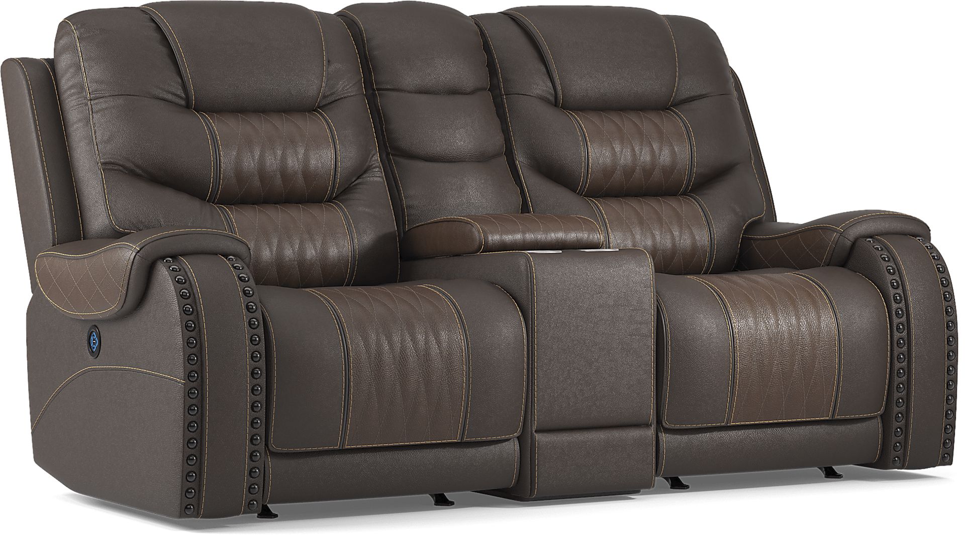 Headliner Brown Leather Dual Power Reclining Console Loveseat - Image 3
