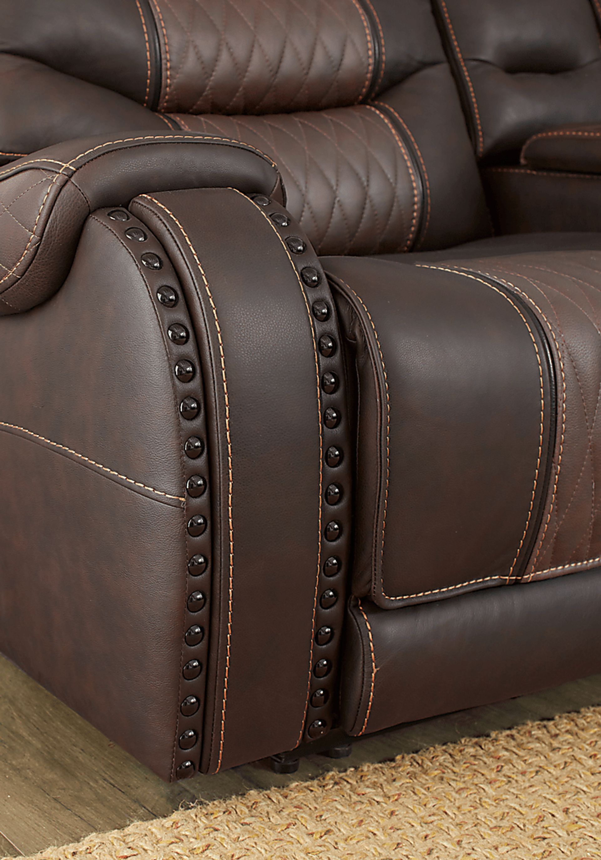 Headliner Brown Leather Dual Power Reclining Console Loveseat - Image 5