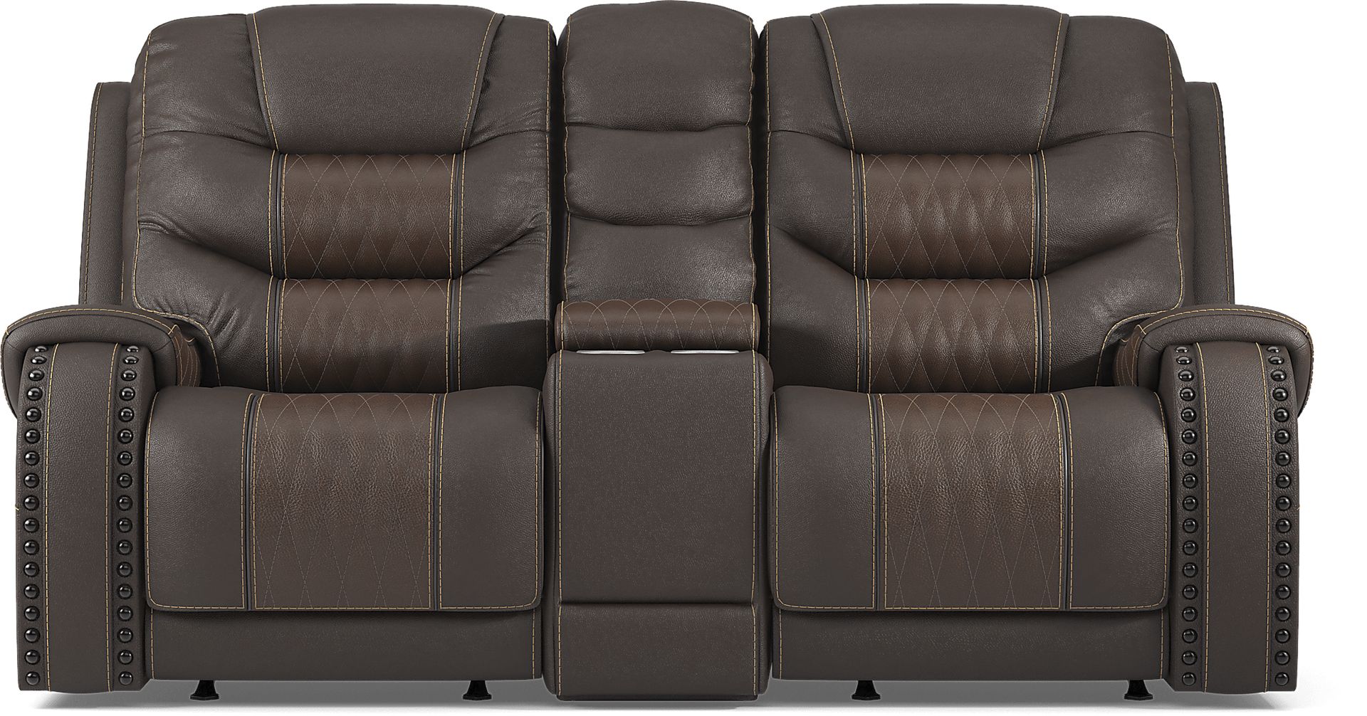 Headliner Brown Leather Dual Power Reclining Console Loveseat - Image 1