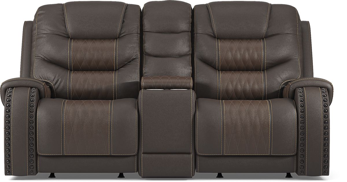 Headliner Brown Leather Dual Power Reclining Loveseat Rooms to Go