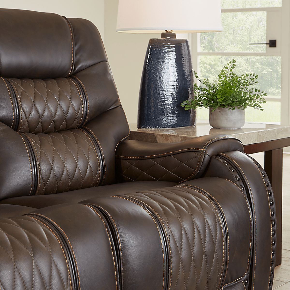 Headliner Brown Leather Dual Power Reclining Sofa | Rooms to Go