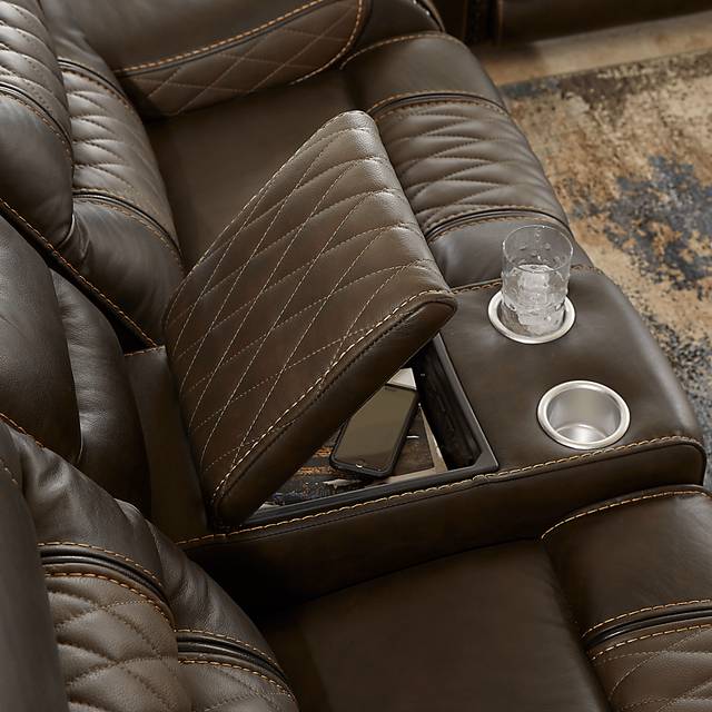Headliner Brown Leather Reclining Console Loveseat - Thumbnail - Image 4