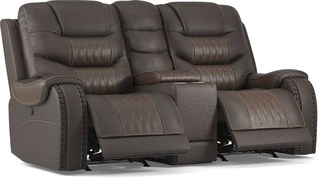 Headliner Brown Leather Reclining Console Loveseat - Thumbnail - Image 2