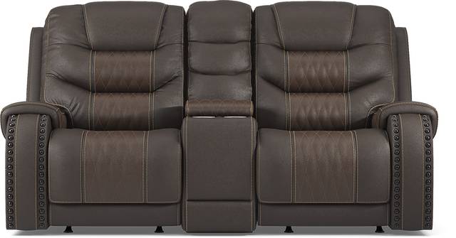 Headliner Brown Leather Reclining Console Loveseat - Thumbnail - Image 1