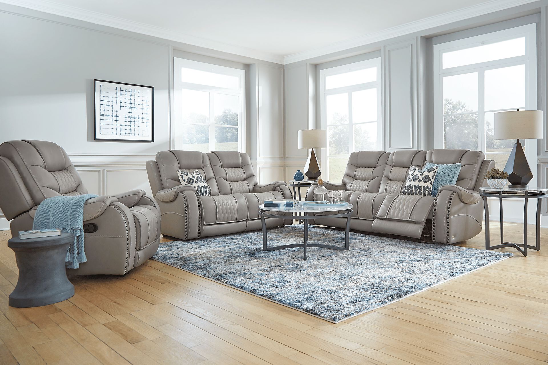 Eric Church Highway To Home Headliner Gray Leather 3 Pc Living Room with Reclining Sofa - Image 1
