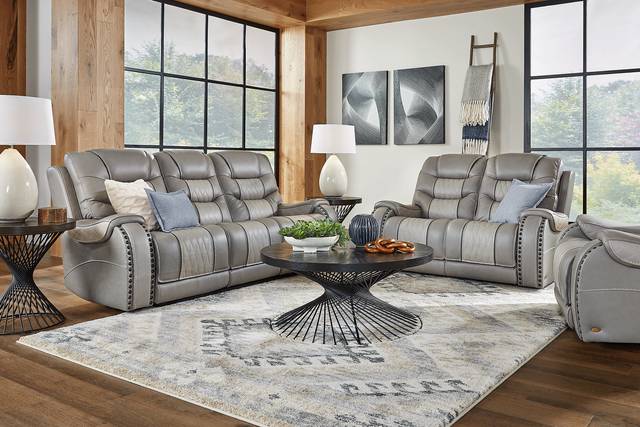 Headliner Gray Leather 3 Pc Living Room with Reclining Sofa - Thumbnail - Image 1