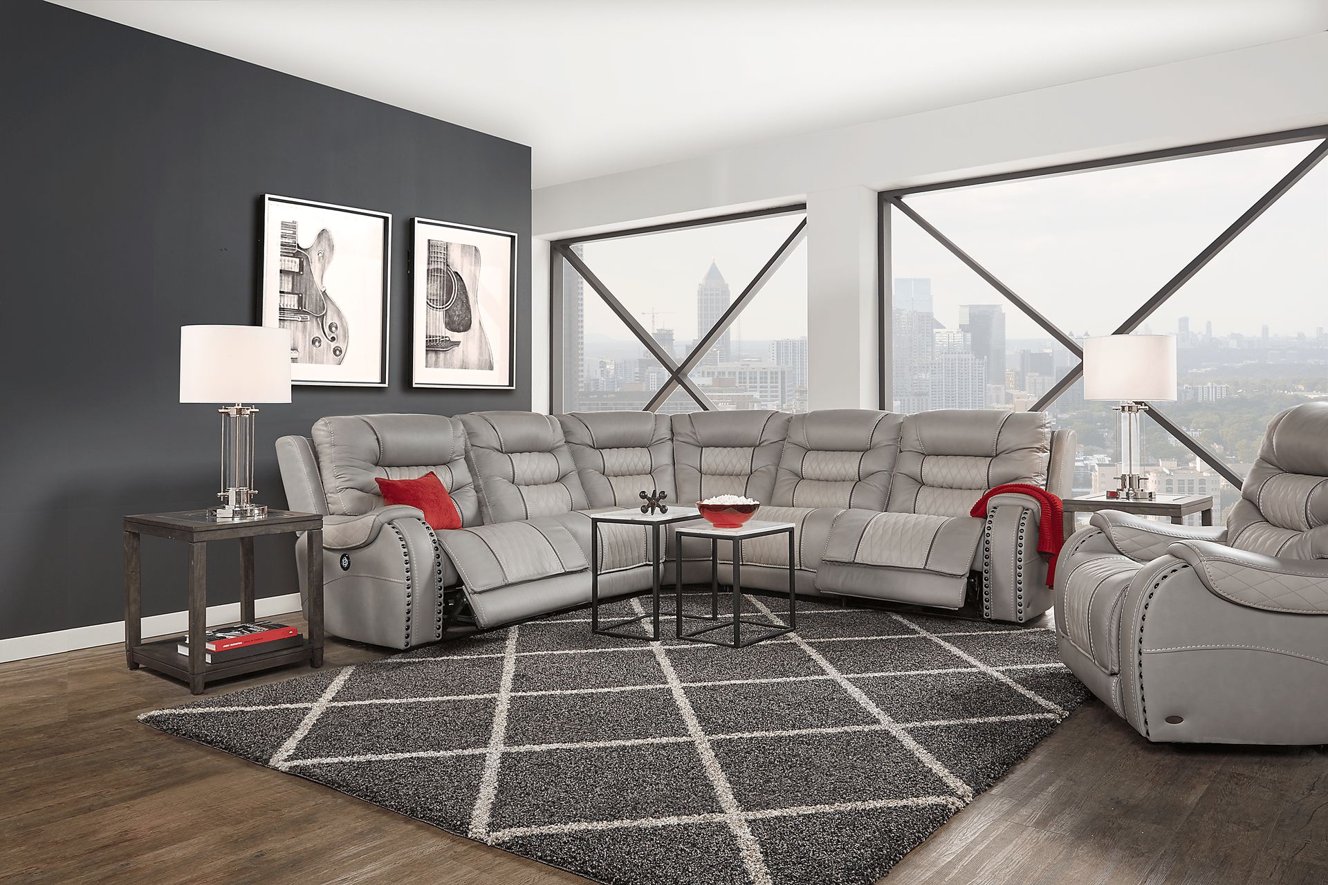Eric Church Highway To Home Headliner Gray Leather 5 Pc Dual Power Reclining Sectional - Image 2