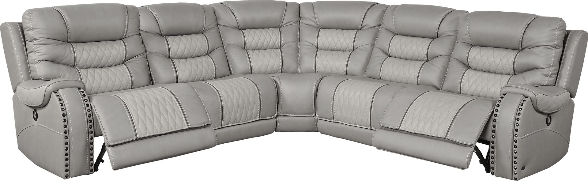 Headliner Gray Leather 5 Pc Dual Power Reclining Sectional - Image 3