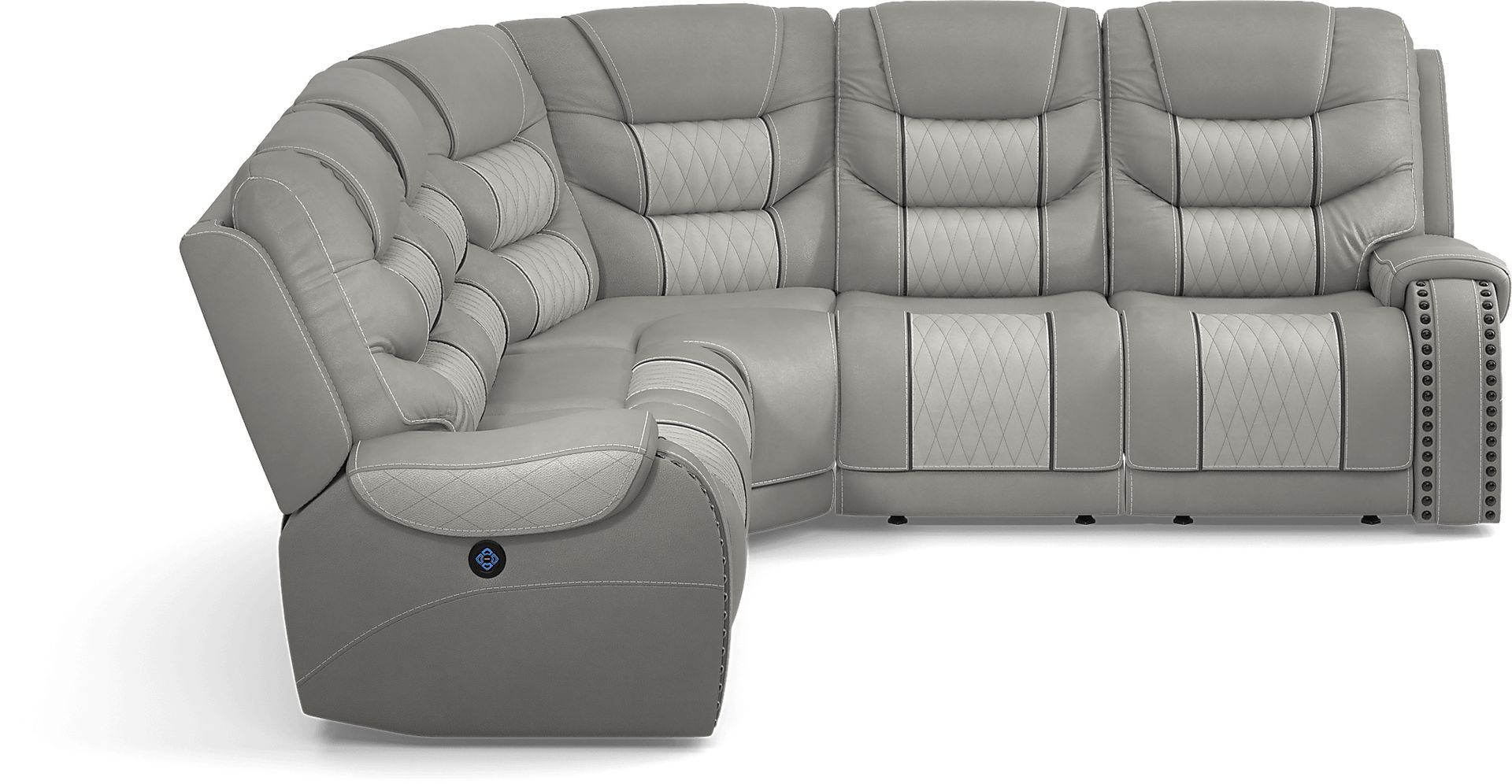 Headliner Gray Leather 5 Pc Dual Power Reclining Sectional - Image 5