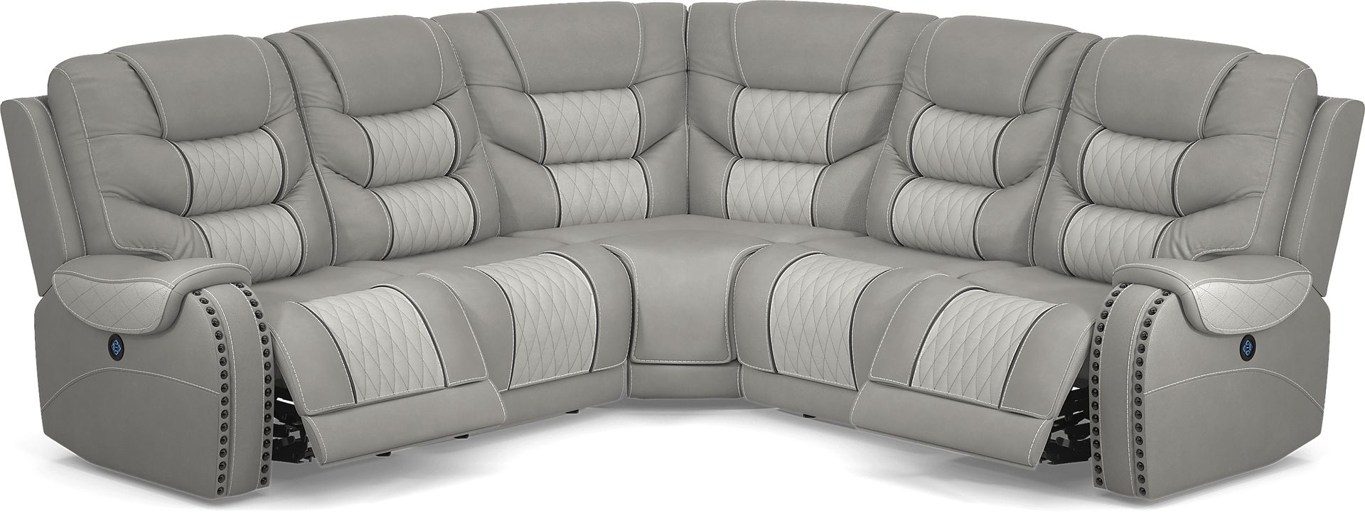 Headliner Gray Leather 5 Pc Dual Power Reclining Sectional - Image 6