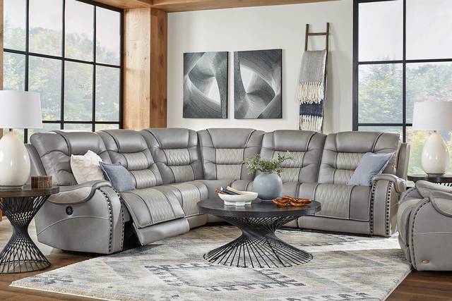 Headliner Gray Leather 5 Pc Dual Power Reclining Sectional - Thumbnail - Image 2